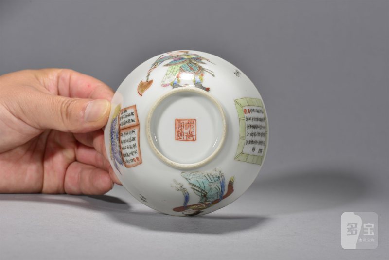 清道光 粉彩无双谱花口杯一对 - 图6